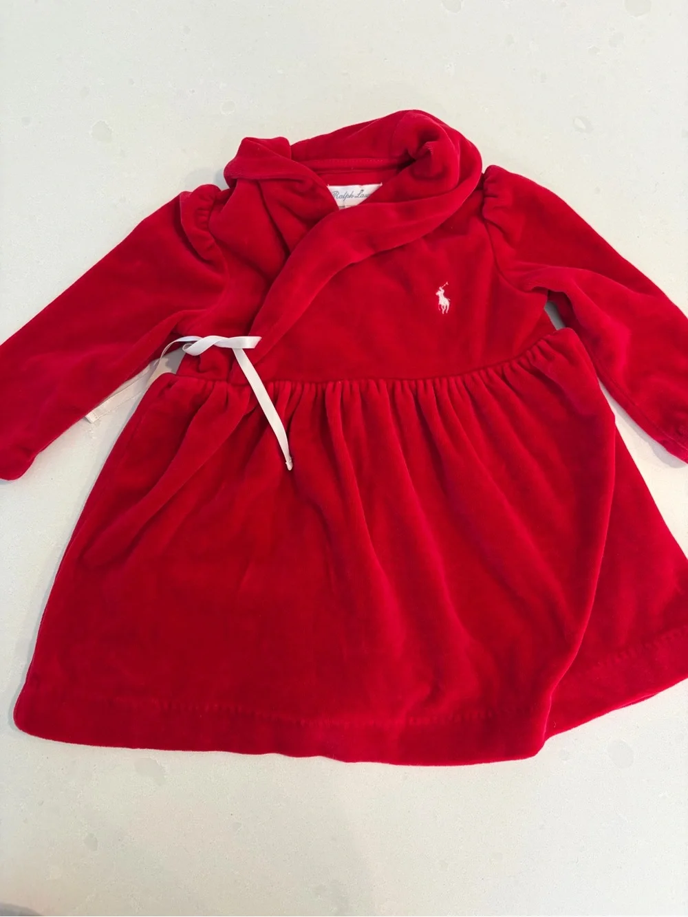Ralph Lauren Red Velvet Baby Wrap Dress with polo pony